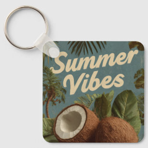 Chaveiro "Víblias de Verão" com cocos e folhagem tropical