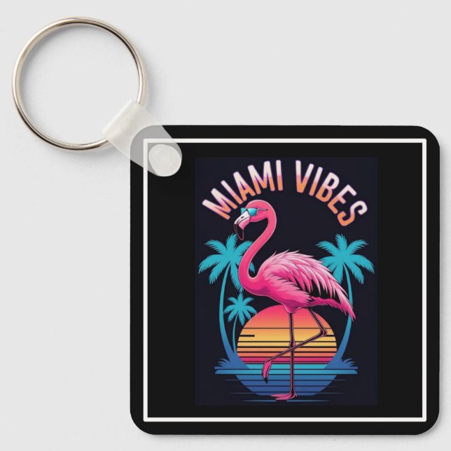 Chaveiro Vibrações de Miami Design de Flamingo de Verão-634 (Frente)