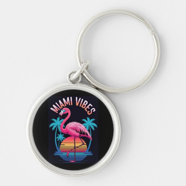 Chaveiro Vibrações de Miami Design de Flamingo de Verão-634 (Frente)