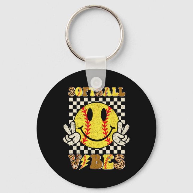 Chaveiro Vibrações de Softball Softball Retro Groovy Dia de (Frente)