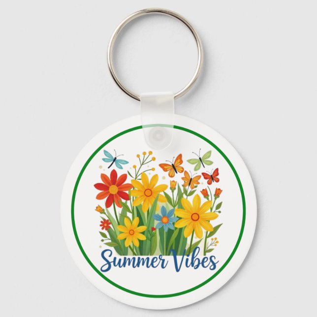 Chaveiro Vibrações de Verão Floral com Borboletas (Frente)