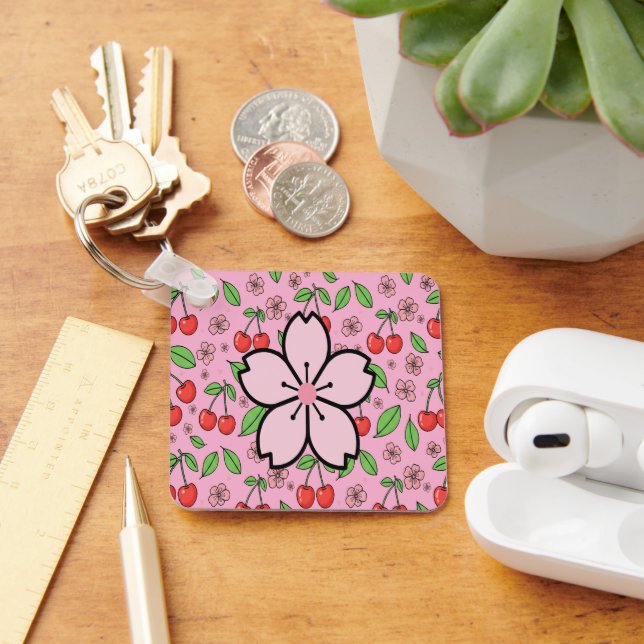 Chaveiro Vibrações Vermelhas Kawaii de Cereja Estética Fofa (Mesa)