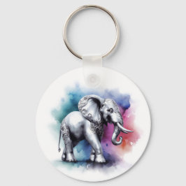 Chaveiro Vibrant Silver Elephant Watercolor