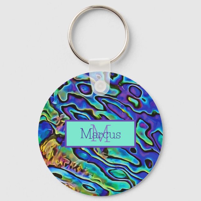 Chaveiro Vibrante, Colorido Abalone Monogramado (Frente)