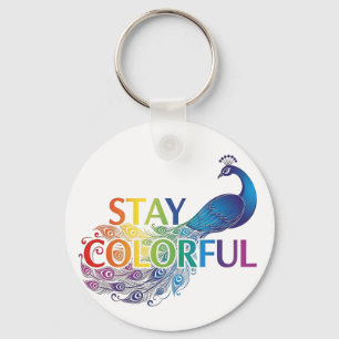 Chaveiro Vibrante "Fique Colorido" Pavão Motivacional