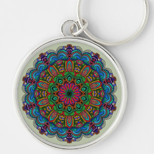 Chaveiro Vibrante Padrão Floral e Geométrico de Mandala