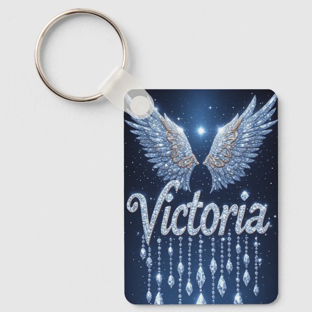 Chaveiro Victoria Name Art with Sparkling Diamond Wings (Frente)