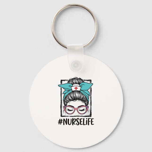 Chaveiro Vida de Enfermeira Coque Desarrumado Arco-íris Vet (Frente)