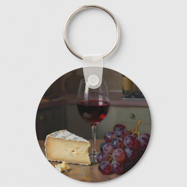 Chaveiro Vida Morta de Queijo e Uvas ao Vinho Tinto Realist (Frente)