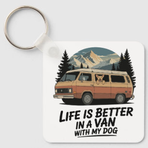 Chaveiro Vida Retro em Van com Aventura de Cachorro na Mont