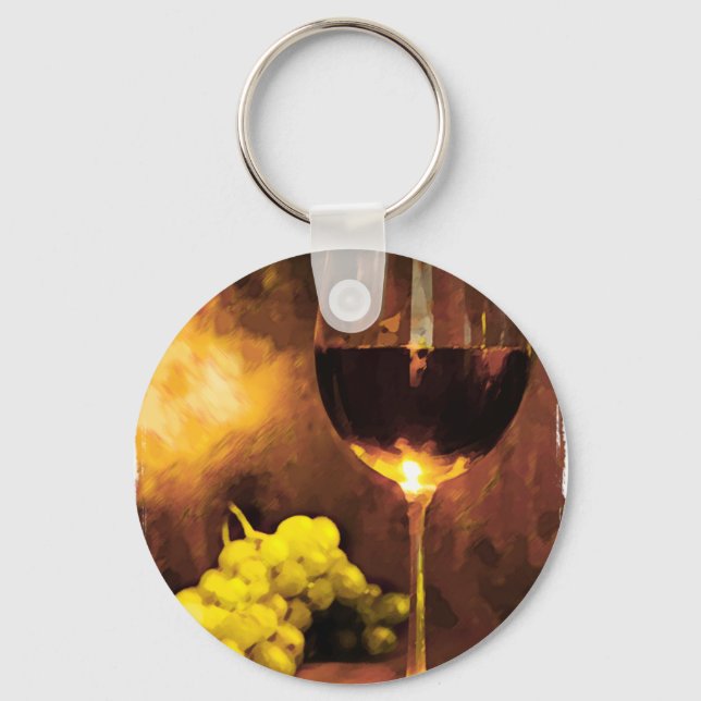 Chaveiro Vidro de Vinho e Uvas Verdes na Luz de Vinho (Frente)