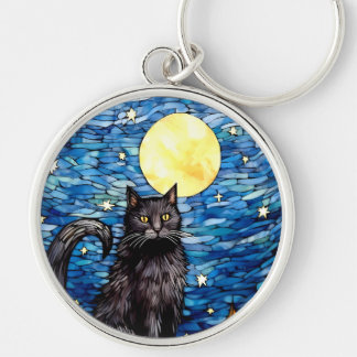 Chaveiro Vidro Negra Gato Negra Estrelado Noite Estrelada