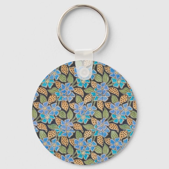 Chaveiro Vincária Azul Ornamentada Floral Clássico Art Nouv (Frente)