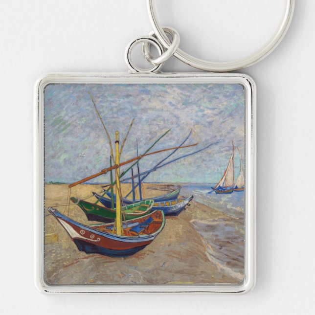 Chaveiro Vincent van Gogh - Barcos de Pesca na Praia (Frente)