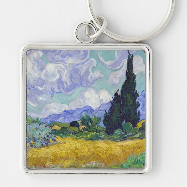 Chaveiro Vincent Van Gogh - Campo de Trigo com Ciprestes (Frente)