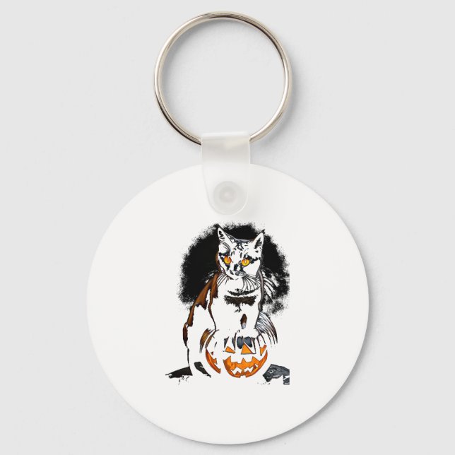 Chaveiro Vinheta de Gato Preto do Dia das Bruxas1 (Frente)
