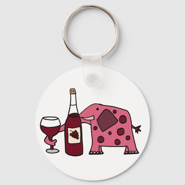 Chaveiro Vinho de Bebendo Elefante Rosa (Frente)