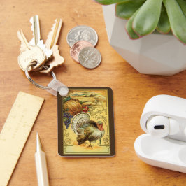 Chaveiro Vintage Ação de Graças Saudação com a Turquia