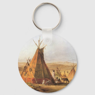 Chaveiro Vintage American West, Teepees on Plain por Bodmer