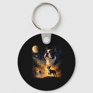 Chaveiro Vintage anos 90 Boston Terrier Uivando para a Lua