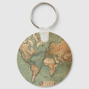 Chaveiro Vintage Antigo Mapa Mundial Antiquado