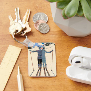 Chaveiro Vintage Art Deco, Amantes na neve por George Barbi