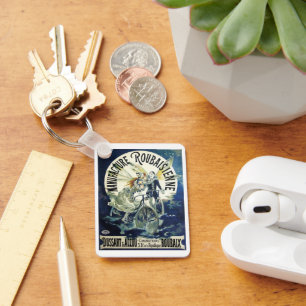 Chaveiro Vintage Art Nouveau Fairies, Pierrot Bicycle Moon