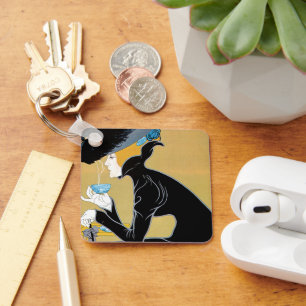 Chaveiro Vintage Art Nouveau, Lady Bebendo Marco Polo Tea