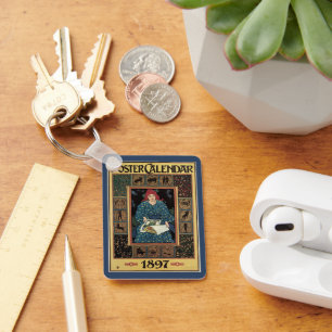 Chaveiro Vintage Art Nouveau, Mulher Lendo Livro de Astrolo