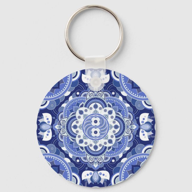 Chaveiro Vintage azul geométrico, ornamento indiano. (Frente)