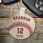 Chaveiro Vintage Baseball Player Name Number Personalizado<br><div class="desc">Presente ideal para o jogador de beisebol, treinador ou fã do jogador que você conhece. Personalize com nome, número de camisa, nome do grupo ou outro texto. Entre em contato com o designer por meio do Zazzle Chat ou makeitaboutyoustore@gmail.com se você quiser que este design seja modificado ou outro produto....</div>