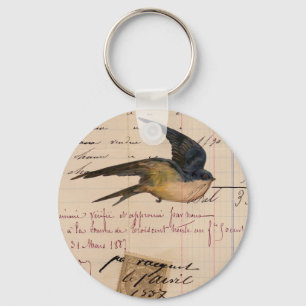 Chaveiro Vintage Bird e Ledger Paper Digital Art