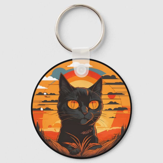Chaveiro Vintage Black Cat Sunset (Frente)
