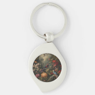 Chaveiro Vintage botânica bird flores no paraíso