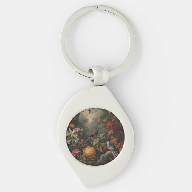 Chaveiro Vintage botânica bird flores no paraíso (Frente)