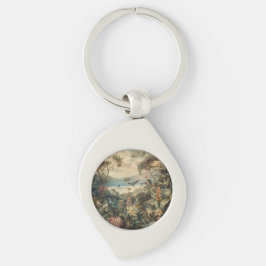 Chaveiro Vintage botânica bird flores no paraíso