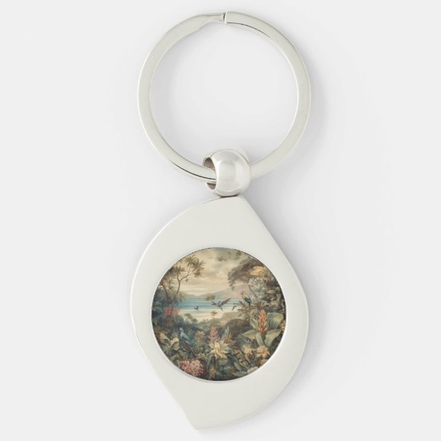 Chaveiro Vintage botânica bird flores no paraíso (Frente)