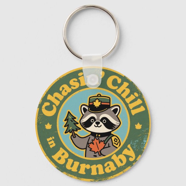 Chaveiro Vintage Burnaby BC Raccoon Chill (Frente)