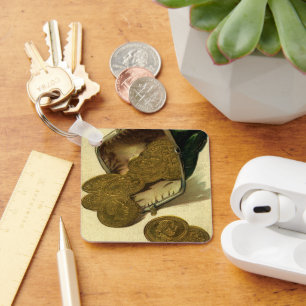 Chaveiro Vintage Business Finance, Moeda Dourada na Bolsa