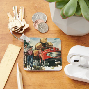 Chaveiro Vintage Business, Logging Truck com Lumberjacks