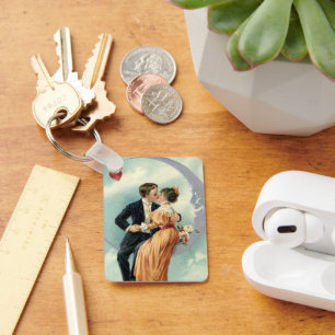 Chaveiro Vintage, Casal vitoriano, beija-flor numa lua cres