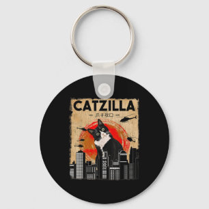 Chaveiro Vintage Catzilla - Gato Tuxedo Engraçado E Gatinho