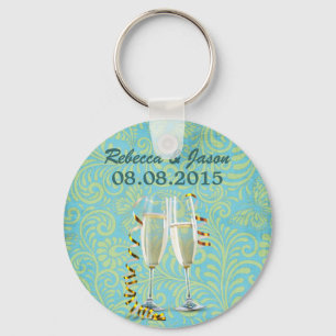 Chaveiro vintage champagne flautes casamento tema damasco d