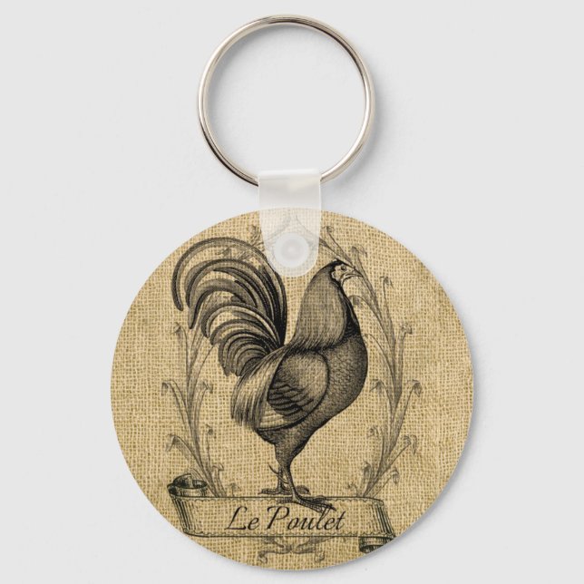 Chaveiro Vintage Chicken Burlap (Frente)