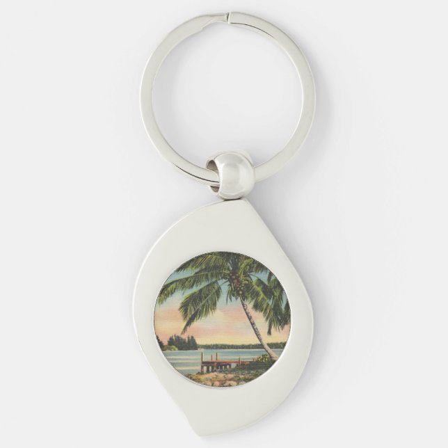 Chaveiro Vintage Coconut Palms Tropical Breeze Sunset (Frente)
