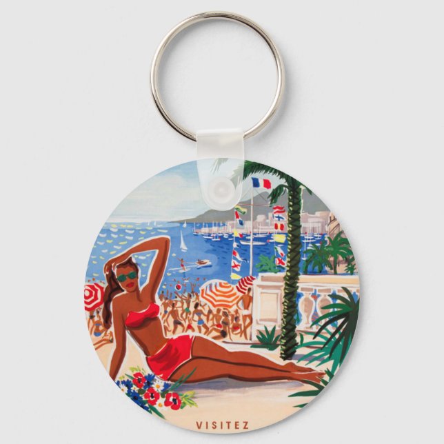 Chaveiro Vintage Cote D'Azur Beach Girl (Frente)
