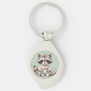 Chaveiro Vintage Cottagecore Raccoon Pastel