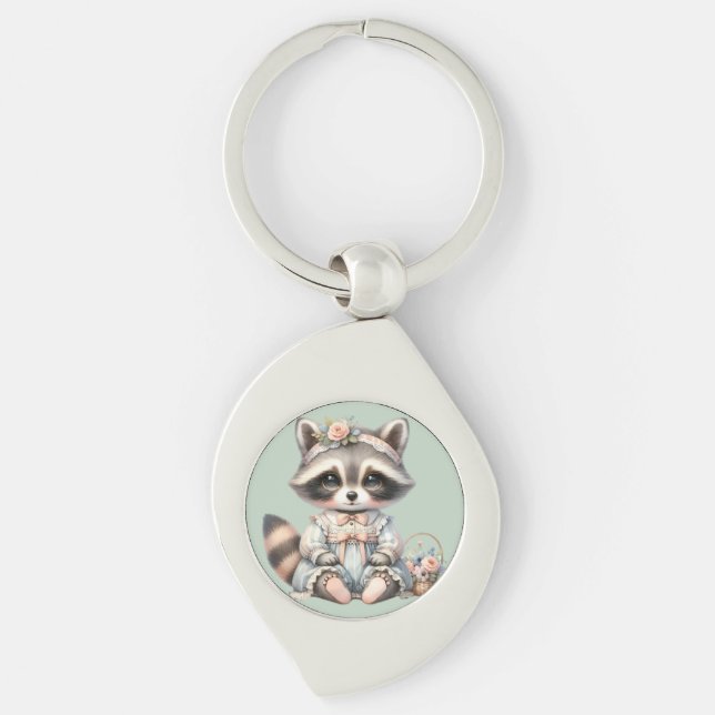 Chaveiro Vintage Cottagecore Raccoon Pastel (Frente)