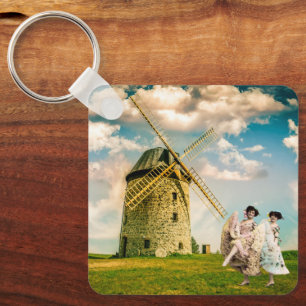 Chaveiro Vintage Dancing Flower Girls and Windmill