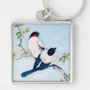 Chaveiro Vintage - Desenho de Tinta Japonesa das Finches